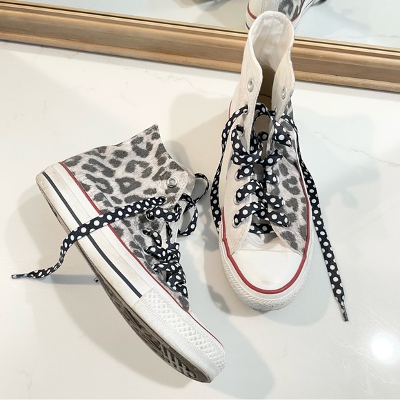 Converse Shoes - Converse All Star High Tops Custom Leopard Print White Sneakers Women’s 6